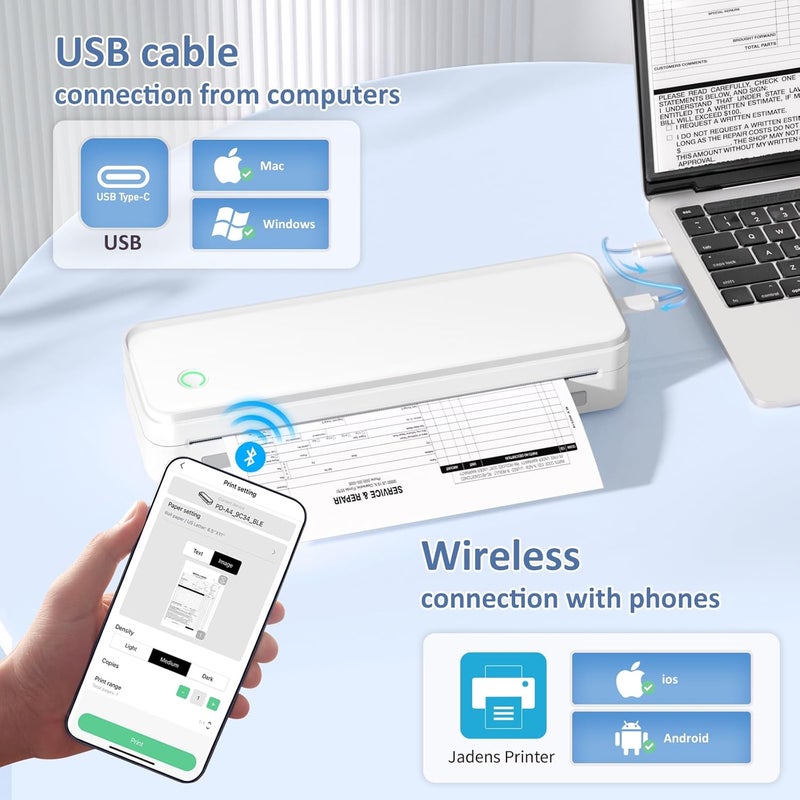Gloryang Inkless Portable Printer for Travel, Wireless Thermal Printer Supports 8.5 x 11 Inch US Letter Size, Bluetooth Machine Includes Carry Case and 3 Rolls of Thermal Paper Kit, White - Image 3